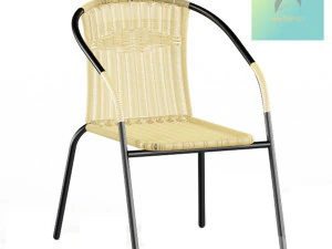 стілець з нержавіючої сталі з плетеним бамбуком 3D Модель