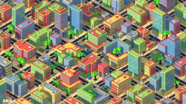 low poly city 3D 모델 .c4d .max .obj .3ds .fbx .stl .blend 