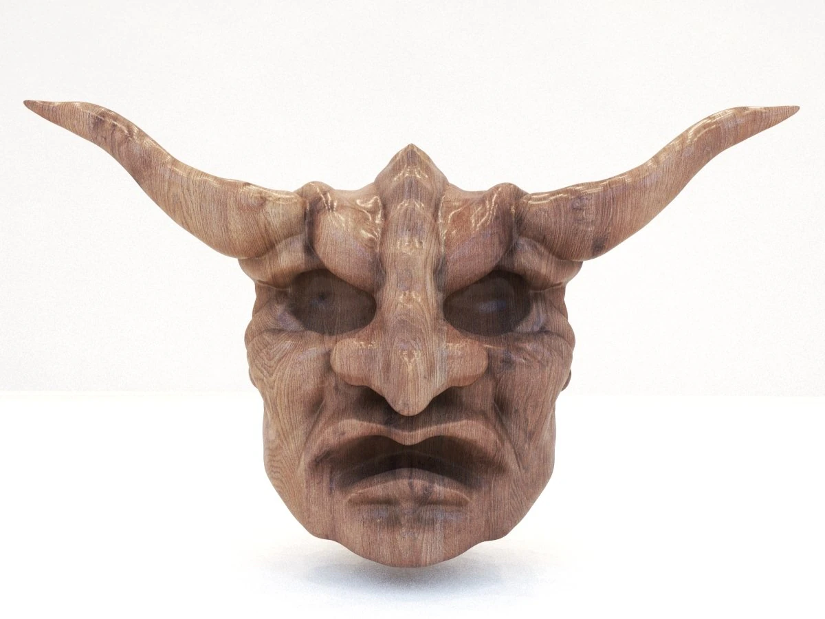 wooden demon head 3D Model .c4d .max .obj .3ds .fbx .stl .blend