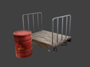 trolley and barrels Model 3D