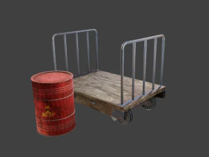 trolley and barrels 3D Model