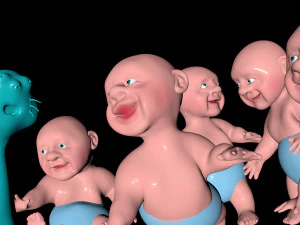 बच्चा सिनेमा 4डी में एनिमेशन का अभ्यास करता है 3D मॉडल