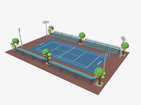 Cartoon Tennis Court Low-poly Modelo 3D