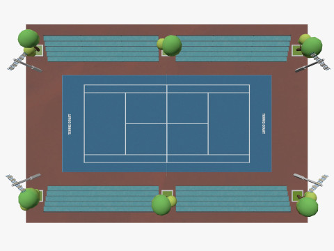 Cartoon Tennis Court Low-poly Modelo 3D