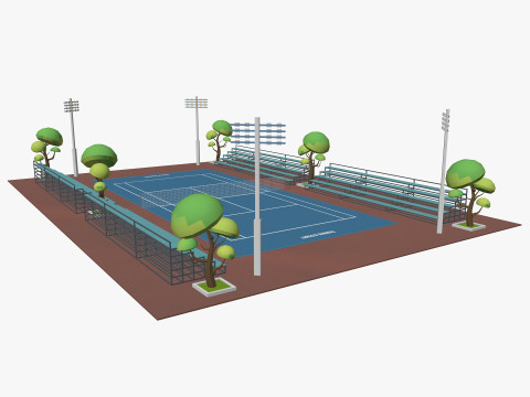 Cartoon Tennis Court Low-poly Modelo 3D