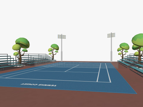 Cartoon Tennis Court Low-poly Modelo 3D