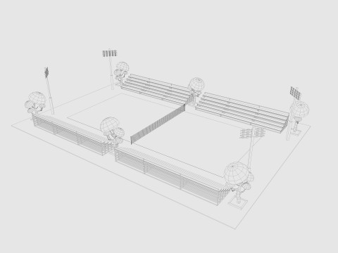 Cartoon Tennis Court Low-poly Modelo 3D