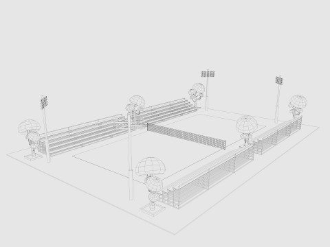 Cartoon Tennis Court Low-poly Modelo 3D