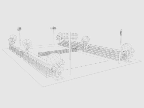 Cartoon Tennis Court Low-poly Modelo 3D