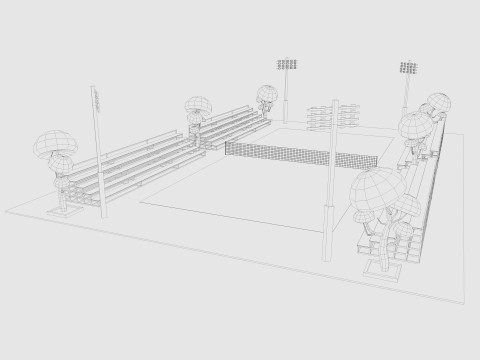 Cartoon Tennis Court Low-poly Modelo 3D