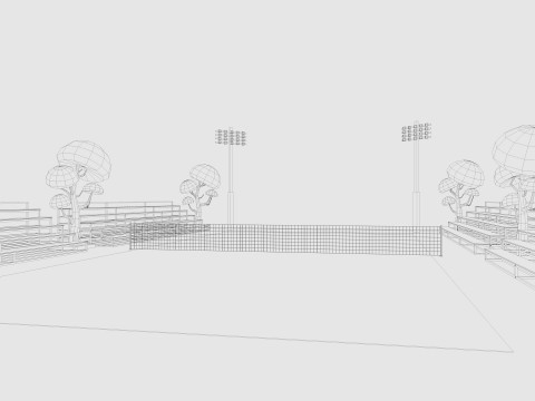 Cartoon Tennis Court Low-poly Modelo 3D