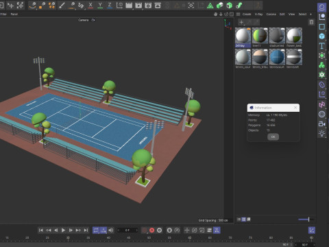 Cartoon Tennis Court Low-poly Modelo 3D