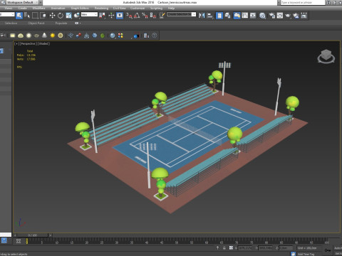 Cartoon Tennis Court Low-poly Modelo 3D