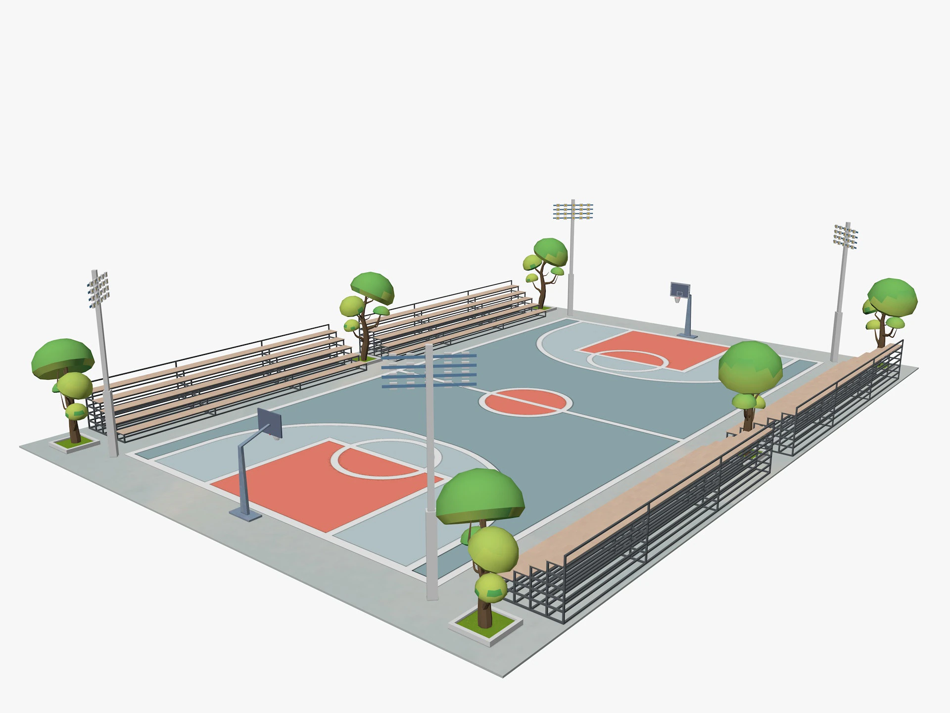Cartoon Basketball Court Low-poly 3D Model .c4d .max .obj .3ds .fbx .stl .blend