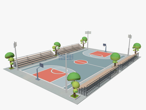 Cartoon Basketball Court Low-poly 3D Модель