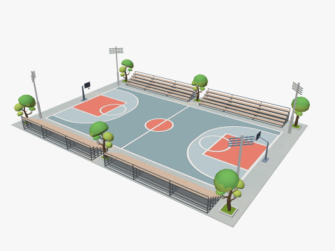 Cartoon Basketball Court Low-poly 3D Model