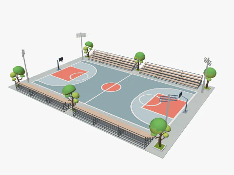 Cartoon Basketball Court Low-poly 3D Model