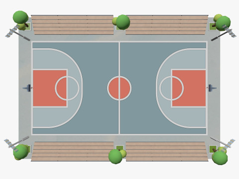 Cartoon Basketball Court Low-poly 3D Model