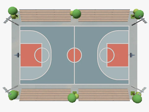 Cartoon Basketball Court Low-poly 3D Model
