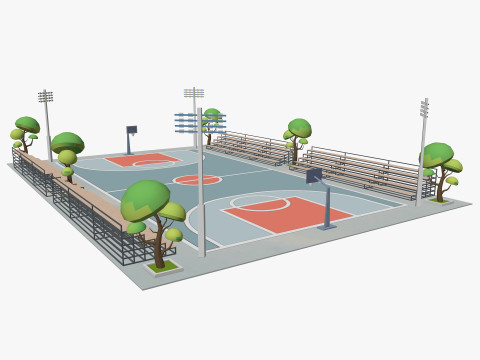 Cartoon Basketball Court Low-poly 3D Model
