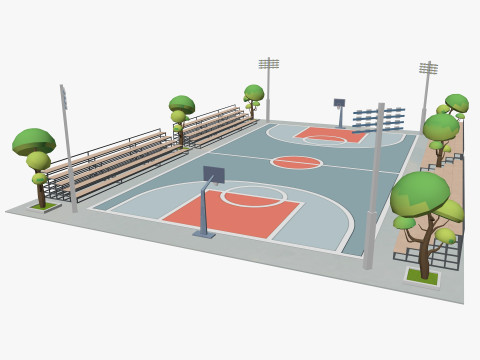Cartoon Basketball Court Low-poly 3D Model