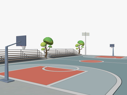 Cartoon Basketball Court Low-poly 3D Model