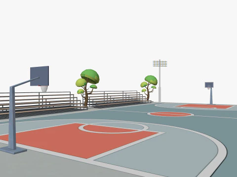 Cartoon Basketball Court Low-poly 3D Model