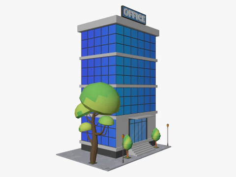 Cartoon Office Building Low-poly 3D Model