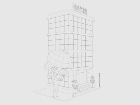 Cartoon Office Building Low-poly 3D Model