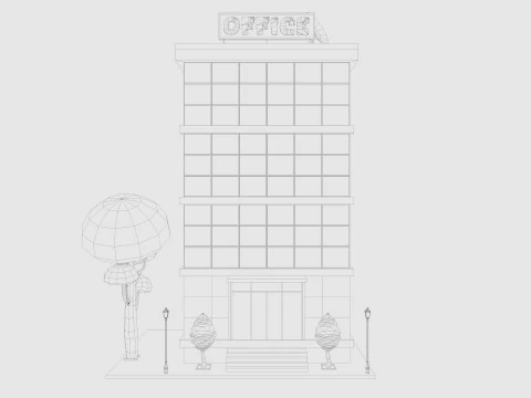 Cartoon Office Building Low-poly 3D Model