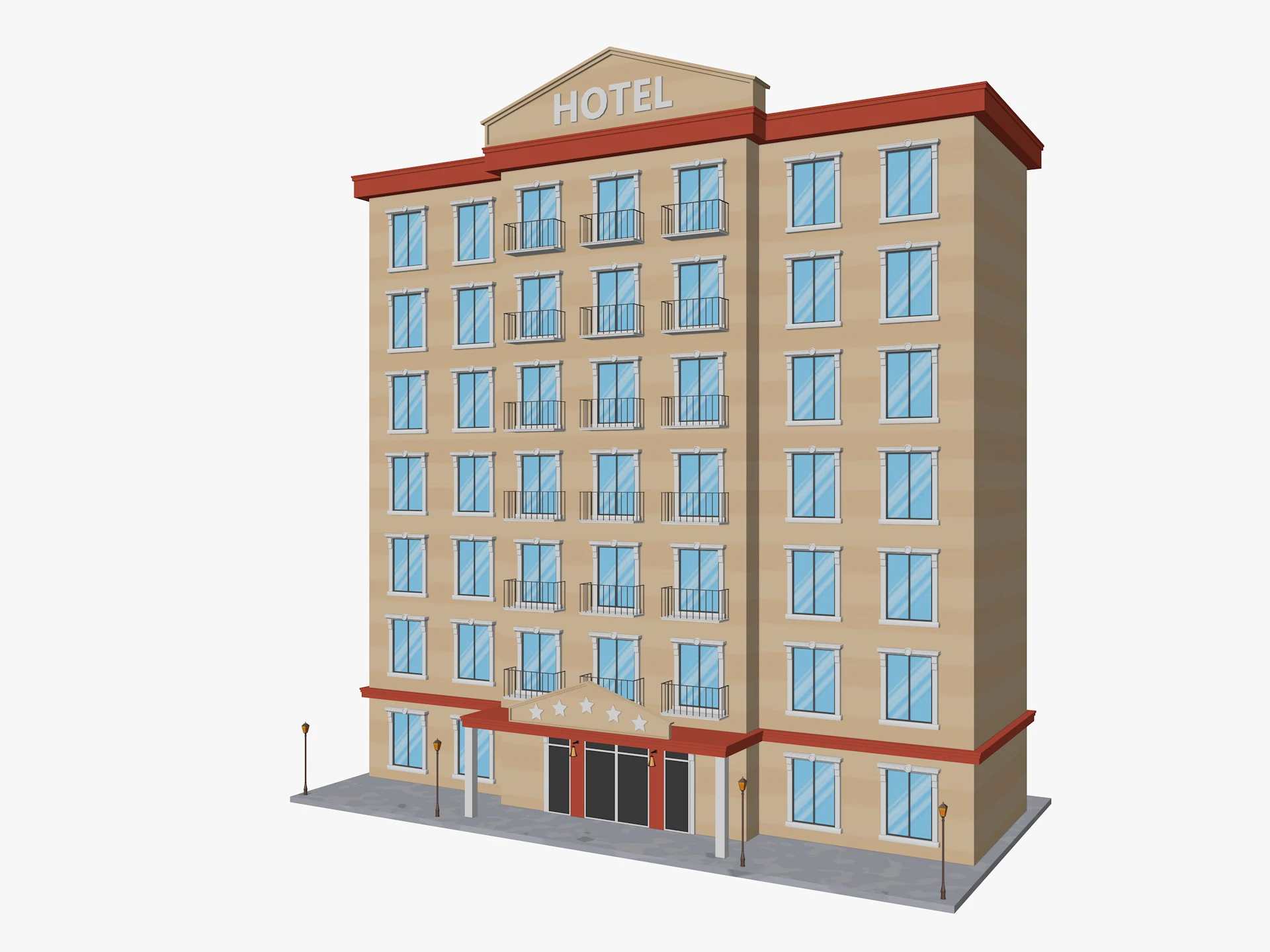 Cartoon Hotel Low-poly 3D Model .c4d .max .obj .3ds .fbx .stl .blend 