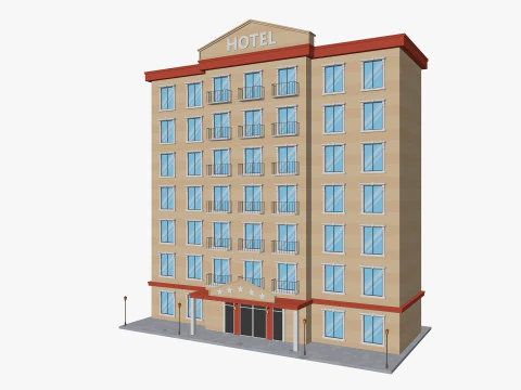 Hotel de desenho animado baixo poli Modelo 3D
