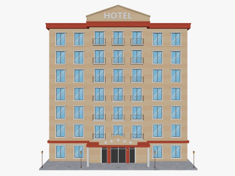 Cartoon Hotel Low-poly Model 3D