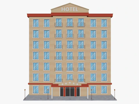 Cartoon Hotel Low-poly 3D Model