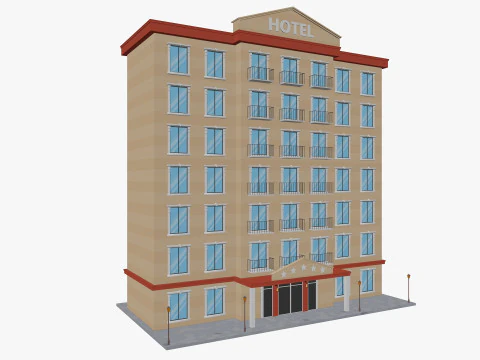 Cartoon Hotel Low-poly 3D Model