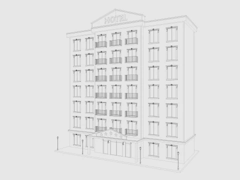 Cartoon Hotel Low-poly 3D Model
