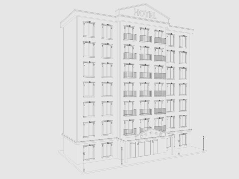 Cartoon Hotel Low-poly Model 3D