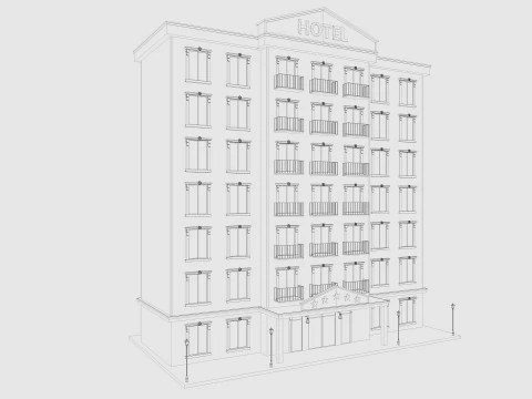 Cartoon Hotel Low-poly 3D Model
