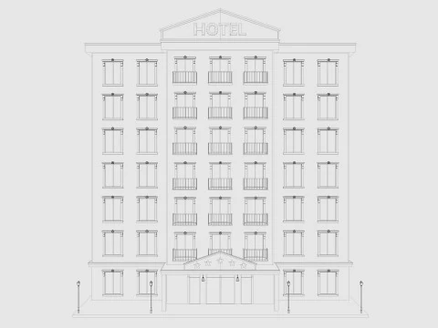 Cartoon Hotel Low-poly 3D Model