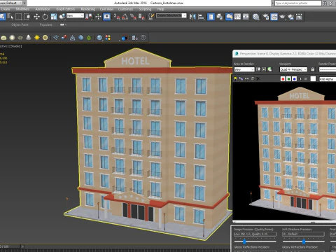 Cartoon Hotel Low-poly 3D Model