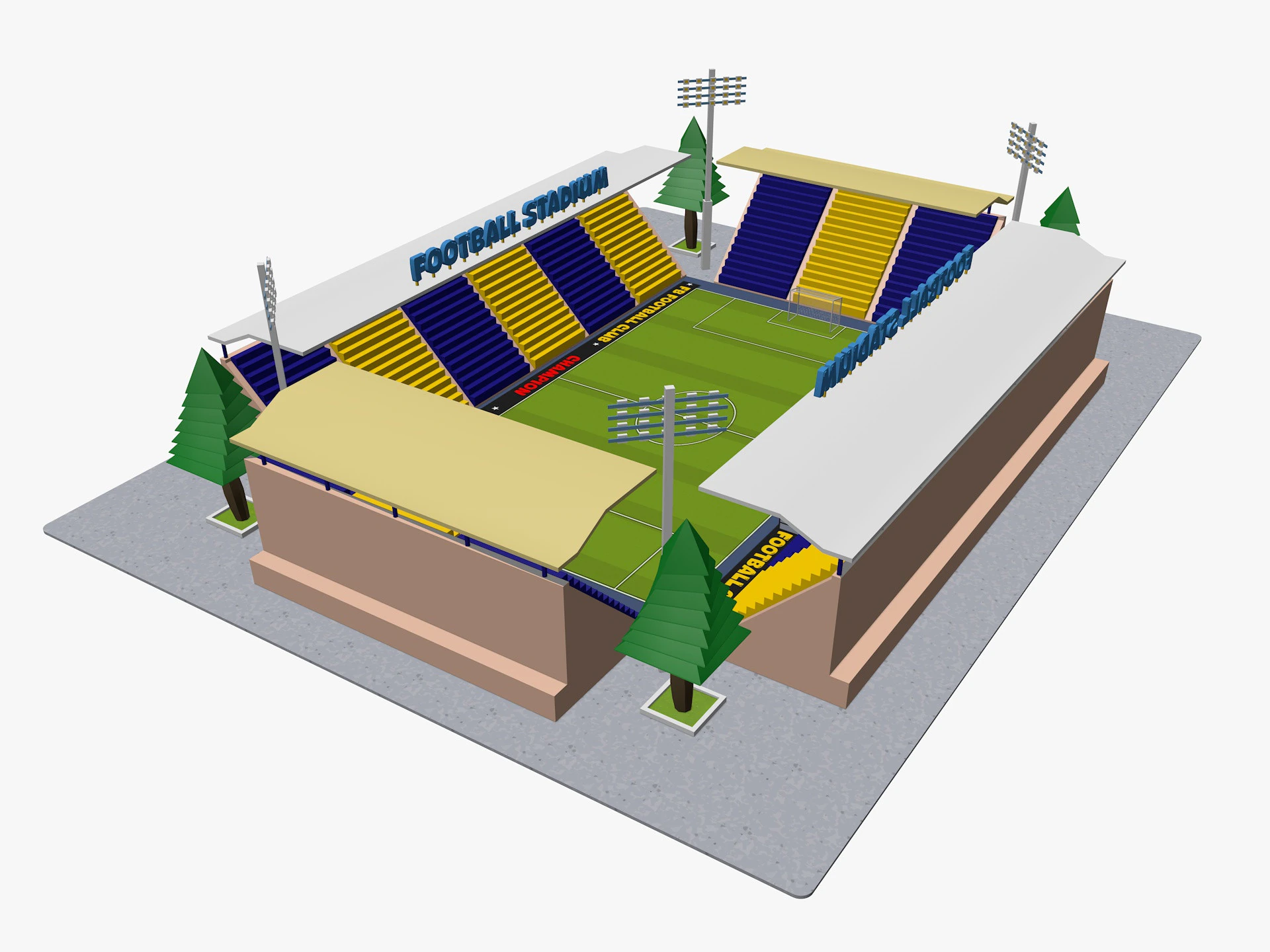 Cartoon Football Stadium Low-poly 3D Model .c4d .max .obj .3ds .fbx .stl .blend 