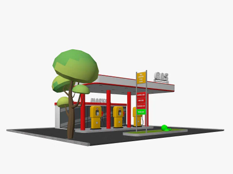 Cartoon Gas Station Low-poly 3D Model