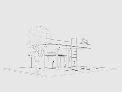 Cartoon Gas Station Low-poly 3D Model