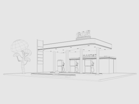 Cartoon Gas Station Low-poly 3D Model