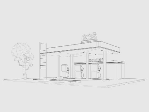 Cartoon Gas Station Low-poly 3D Model