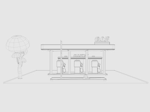 Cartoon Gas Station Low-poly 3D Model