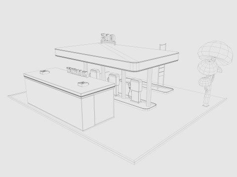 Cartoon Gas Station Low-poly 3D Model