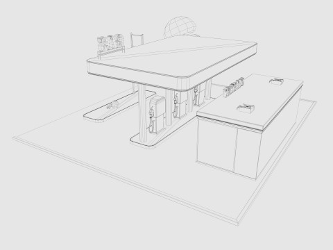 Cartoon Gas Station Low-poly 3D Model