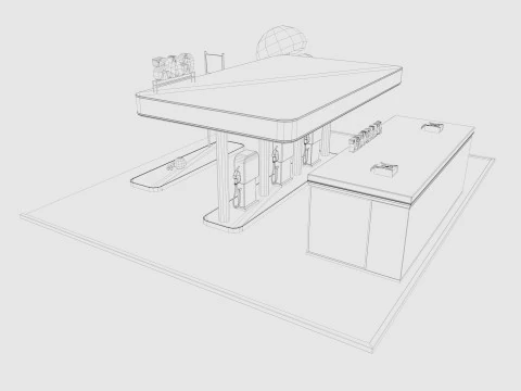 Cartoon Gas Station Low-poly 3D Model