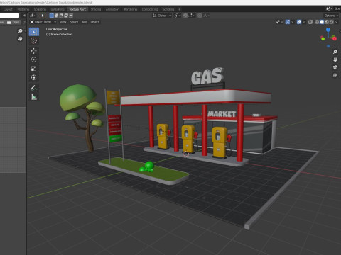 Cartoon Gas Station Low-poly 3D Model